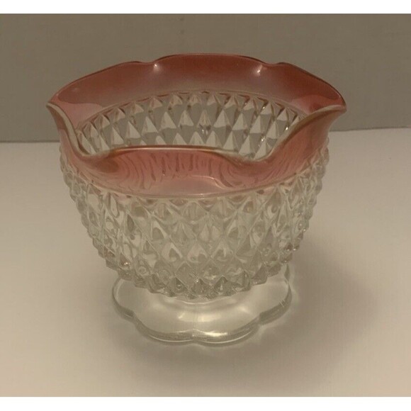 Vintage Pink Rim Crystal Cut Glass Bowl Set Scalloped Edge Pedestal Compote Dish - Picture 8 of 11
